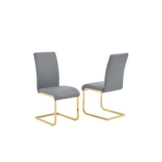 Best Master Furniture Alison Faux Leather Chrome Dining Side Chair in Gray/Gold (Set of 2)