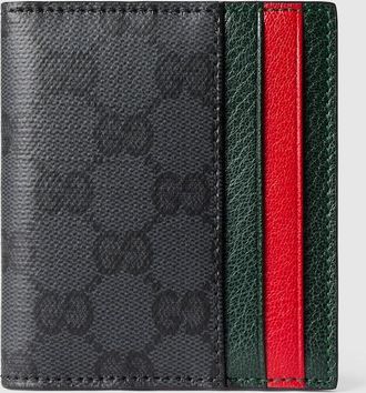 Gucci Bi-fold Wallet With Web Card Slots, Black, GG Canvas