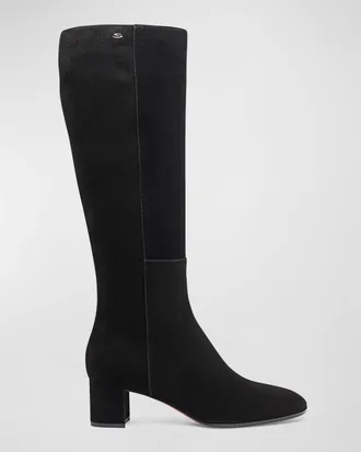Santoni Suede Block-Heel Knee Boots