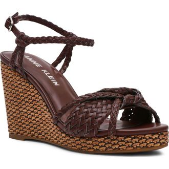 Anne Klein Vow Braided Wedge Sandal in Chocolate Brown Woven at Nordstrom, Size 5.5