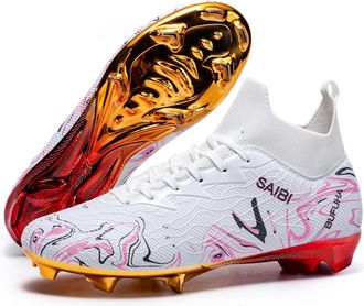 Generic Eestfy Men & Women FG Soccer Boots High-Top Anti-Slip Studs Professional Training for Firm Ground Matches Multi-Color Full Size Range Available,Pink F