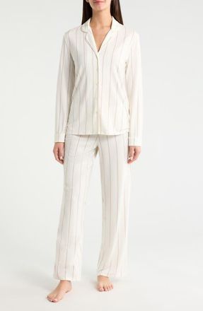 Nordstrom Moonlight Eco Knit Pajamas in Ivory- Tan Calm Pinstripe at Nordstrom, Size X-Small