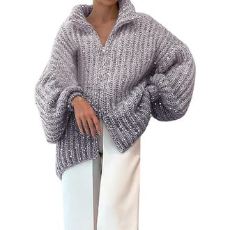 Generic Chunky Knit Jumpers Womens Jumper Dress Size 16 Fashion Women Sequin Sweater Outerwear Coat Glitter Loose Long Cardigan Knit Jumper Women Oversized Kn