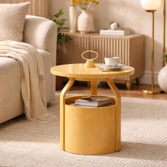 Dmora Mesa De Centro Inle, Forma Redonda, Color De Tapa Blanco, Tono De Estructura Crema, 46x54x46h Cm Blanco Crema