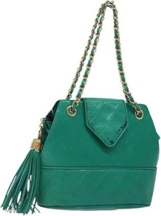 Chanel Tweedehands leren handtassen - Dames - Vintage Schoudertas - Groen - ONE Size - Vintage