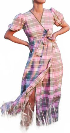 SZ Blockprints Emily Maxi Dress In Pink And Green Tartan