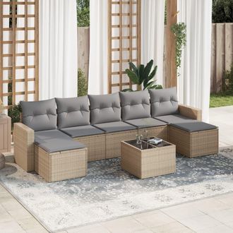 vidaXL Vidaxl - Juego De Sof&aacute;s De Jard&iacute;n Con Cojines Beige 8 Pzas Rat&aacute;n Pe