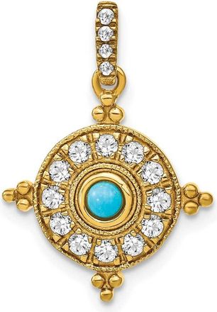 Diamond2Deal 14k Yellow Gold Turquoise and White Topaz Pendant