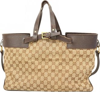 Gucci Beige Brown Canvas Tote Bag (Pre-Owned)