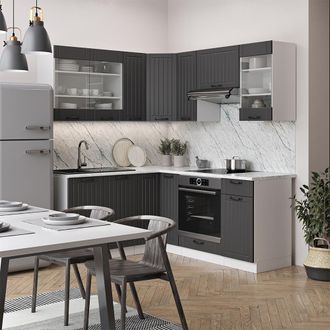 Vicco Cocina Esquinera Fame-line, Antracita Casa De Campo/blanco, 160 X 190 Cm, Et Antracita