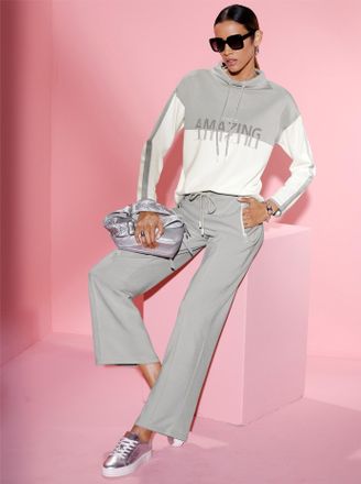 Cr&eacute;ation L Sweatshirt CREATION L, Damen, Gr. 36, ecru, hellgrau, 50% Modal, 44% Polyester, 6% Elasthan, gemustert, unifarben, Sweatshirts Sweatshirt