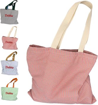 Generic Personalized Canvas Tote Bag, Custom Text Striped Shoulder Bag, Customised Large Capacity Makeup Bag, DIY Bag Gifts for Travel, Shopping, Beach, Birth