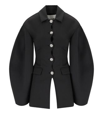 Ganni Black Single-Breasted Scuba Blazer