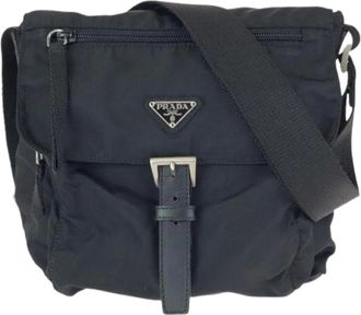 Prada Pre-owned Nylon Leather Tessuto Logo Shoulder Bag - - Pre-owned - Donna - Nero - ONE SIZE