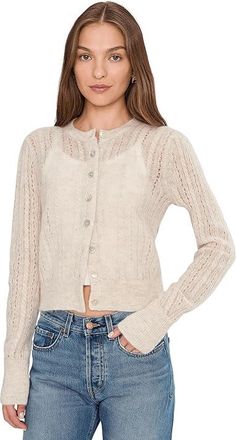 Madewell Alpaca Pointelle Leland Cardigan Womens Sweater Heather Alabaster : XL (Womens 14-16), Polyamide