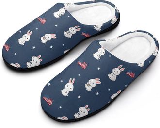 Generic Bunny Rabbit U.S. Flag Funny Mens Cotton Slippers Soft Non-Slip Rubber Sole House Slipper Indoor Outdoor