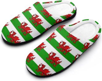 Generic Welsh Flag Funny Mens Cotton Slippers Soft Non-Slip Rubber Sole House Slipper Indoor Outdoor