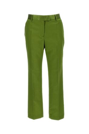 Alberto Biani Green Straight Leg Silk-Cotton Formal Pants