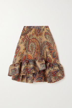 Etro Minigonna Asimmetrica In Organza Con Stampa Paisley E Ruches - Neutri