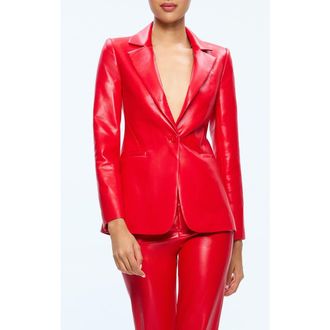 Alice & Olivia Macey Faux Leather Blazer in Bright Ruby at Nordstrom Rack, Size 0