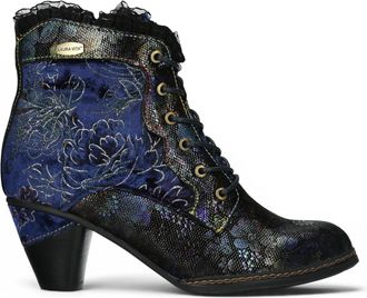 Laura Vita Laura Vita Dames Bloemen Goth Victoriaans blauw leren enkellaarzen met hakken - Alcizeeo-190