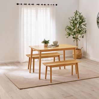Furniturebox Lynton Small Wooden Dining Table & 2 Benches in Light Oak