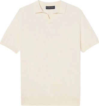 Brooks Brothers Truien & Vesten, Heren, Beige, L, Katoen, Katoen-linnen gebreide polo met Johnny-kraag