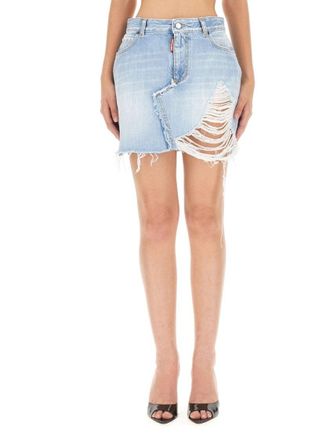 Dsquared2 Distressed Mini Skirt With Asymmetrical Cut