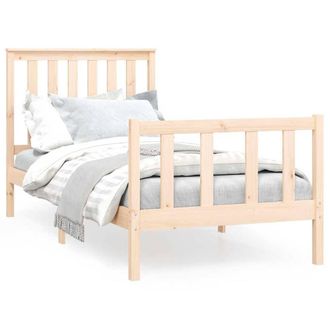 Berkfield Home Bed Frame with Headboard 100x200 cm Solid Wood Pine in Light Tan