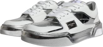 Dolce & Gabbana Womens White Silver Leather Low Top Sneakers Shoes