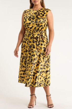 Tahari by ASL Pleated Sleeveless Sleeveless Midi Dress in Ginger Midi at Nordstrom, Size 18W