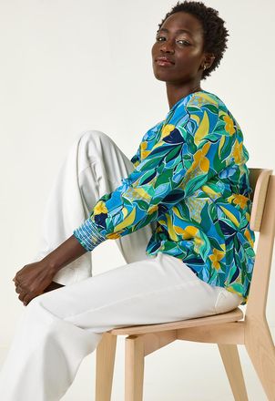 Roman Leaf Print 3/4 Sleeve Top