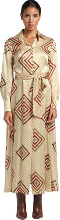 Momoni Overhemdjurk met knoop en riem - Dames - Shirt Kleedjes - Beige - S - Kleedjes