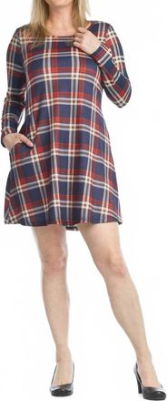 Papillon A-Line Sweater Dress With Pockets In Navy Plaid