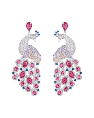 Eyecandy LA Eye Candy La Luxe Collection Pink Peacock Cubic Zirconia Crystal Drop Earrings