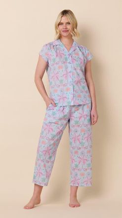 The Cats Pajamas Voile Capri Set in Pink Palms Please at Nordstrom, Size X-Large