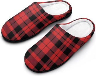Generic Buffalo Scottish Tartan Plaid Checkered Funny Mens Cotton Slippers Soft Non-Slip Rubber Sole House Slipper Indoor Outdoor