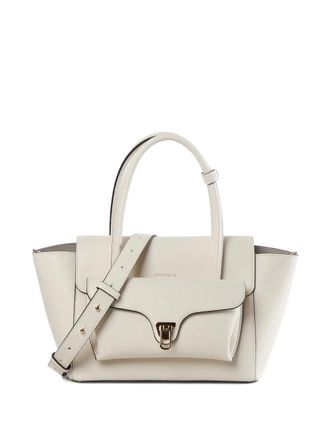 Coccinelle Double Beat leren shopper met klepzak - Beige