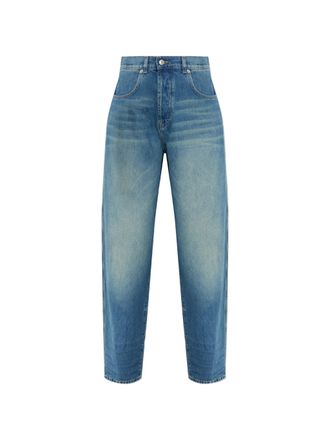 Moschino Mid-Blue Resin Treated Relaxed Fit Denim Jeans