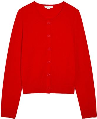 Vince Scalloped Trims Wool and Cashmere-blend Cardigan - Red - S (UK8-10 / S)