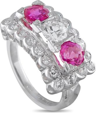 Luxury Bazaar Platinum 0.90ct Diamond and Pink Sapphire Ring MF14-042926