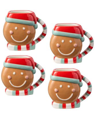 Certified International Set Of 4 Christmas Whimsy Gingerbread 3D Mugs