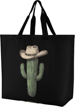 Generic Cactus Wearing Hat Reusable Shopping Bags Large Capacity Grocery Bag Heavy Duty Tote for Women 40x40x16cm