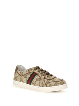 Gucci Gg Monogram Sneakers With Web Detail For Boy Vint.sand-Cashew-Vrv Upper: Fabric; Sole: Rubber Vint.sand/cashew/vrv