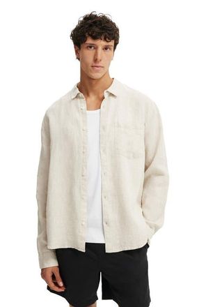 Cotton On Mens Relaxed Linen Long Sleeve Shirt in Oatmeal at Nordstrom, Size Xx-Large