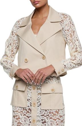 L'agence Novelle Lace Sleeve Trench Coat in Biscuit/Ecru at Nordstrom, Size Xx-Small