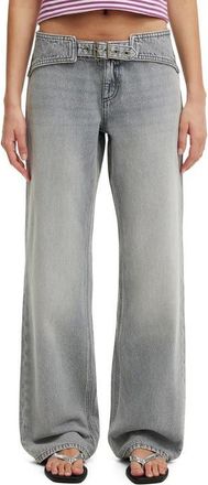 Cotton On Belted Low Rise Straight Leg Jeans in Zodiac Grey Belt at Nordstrom, Size 10