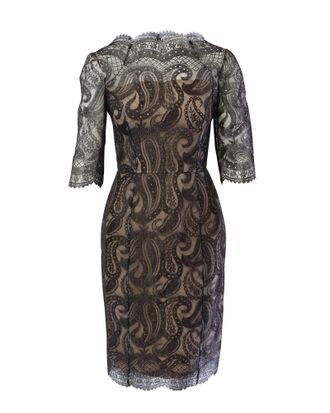 Erdem Erdem Paisley Lace Midi Shift Dress in Black Polyester
