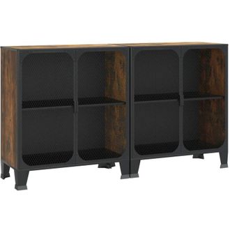 vidaXL Gabinetes Track 2pcs 72x36x82 Cm Metal/mdf Marr&oacute;n R&uacute;stico