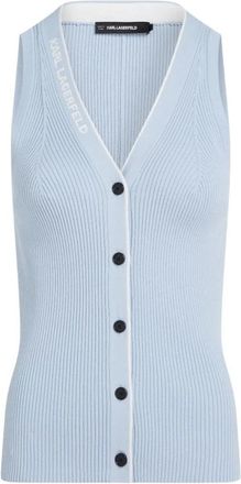 Karl Lagerfeld Logo Detail Mouwloze Cardigan - Dames - Tops zonder mouwen - Blauw - XS - Nylon - Tops
